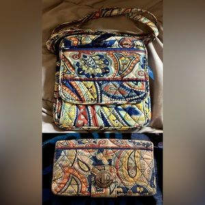 Vera Bradley Handbag Purse Paisley Blue Orange + Wallet USED.